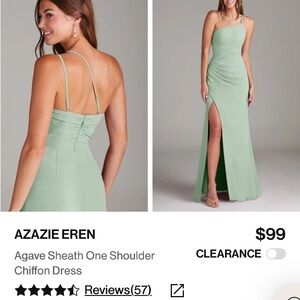 Azazie One Shoulder Dress in Agave. New with tags never altered. Perfect.